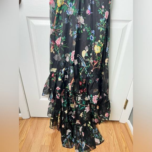 Marchesa Notte Flowering Halter Neck High Low Gown in Black Multi 0 - Picture 5 of 7